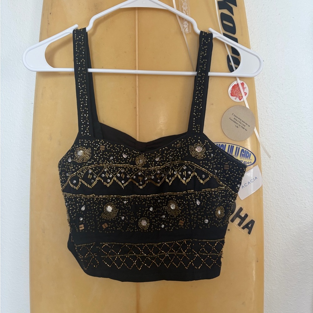 River Island Black and Gold Embellished Crop Top
